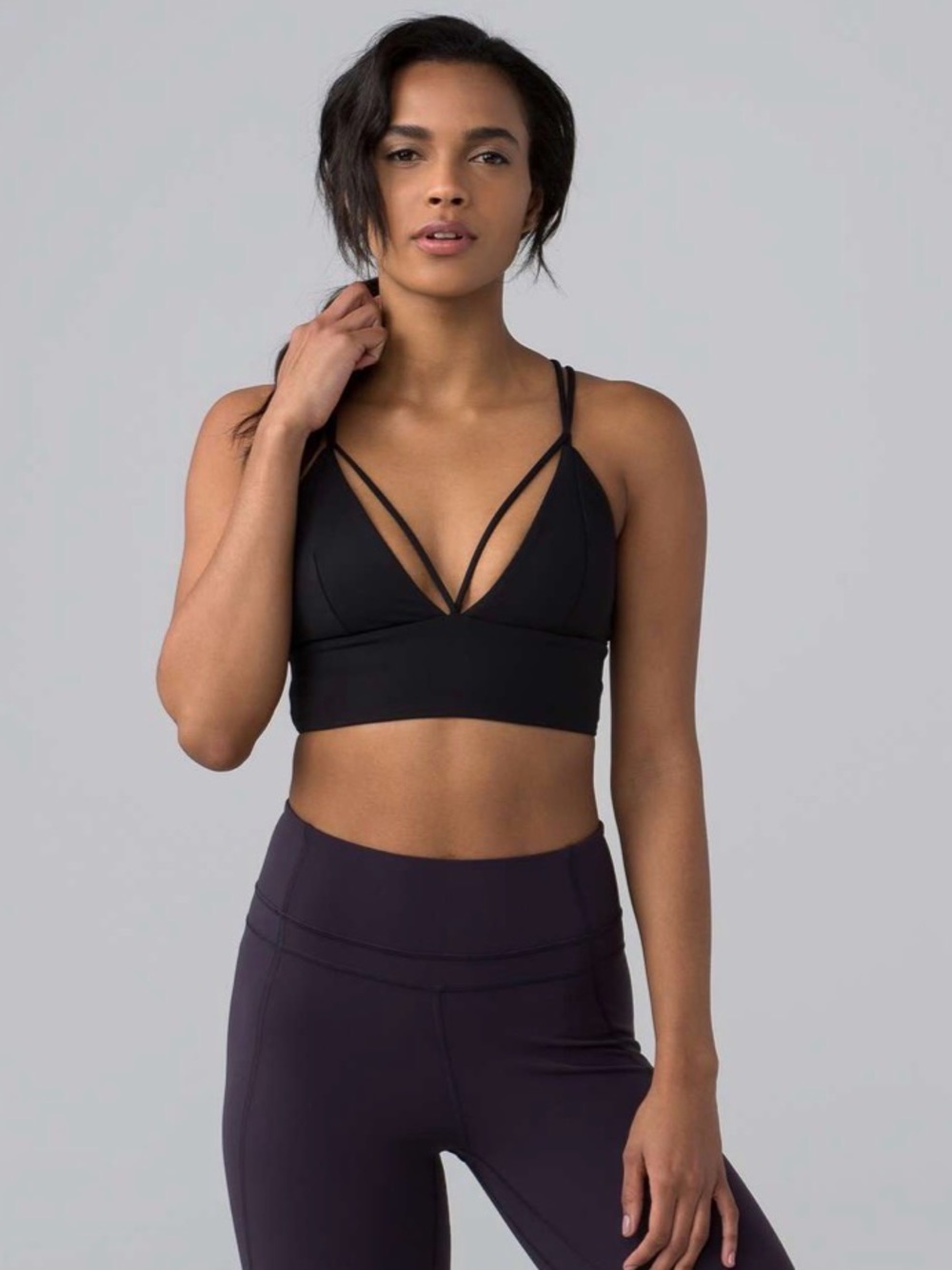 Lululemon Pushing Limits Longline Bra Black Size 6 Strappy Back